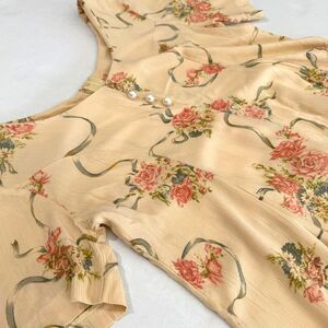VTG 90s Butter Yellow Floral Short Sleeve Relaxed Fit Mini Dress, L, Cottagrcore